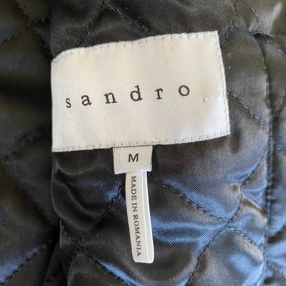 SANDRO Paris Black Leather Trim 100% Wool Pea Coat - Picture 9 of 14